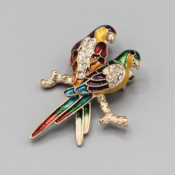 Jewelry pin brooch exotic bird birds parrot parrots shiny sparkle colorful new - Picture 3 of 6